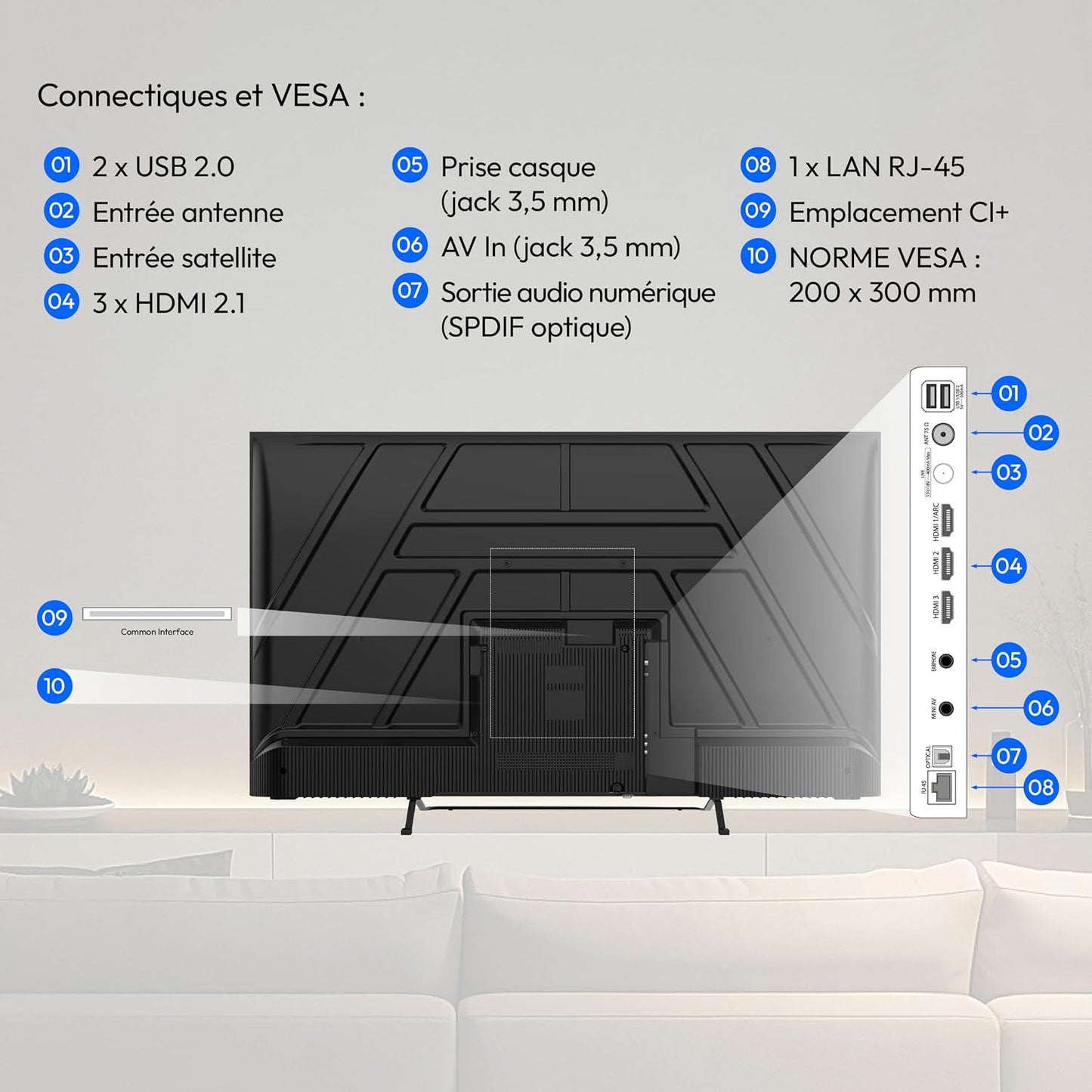 125.7 Cm 50" Téléviseur QLED Smart TV 4K Dolby Vision HDR Prime Video Disney+ Compatible Google TV PVR Bluetooth, MD850701