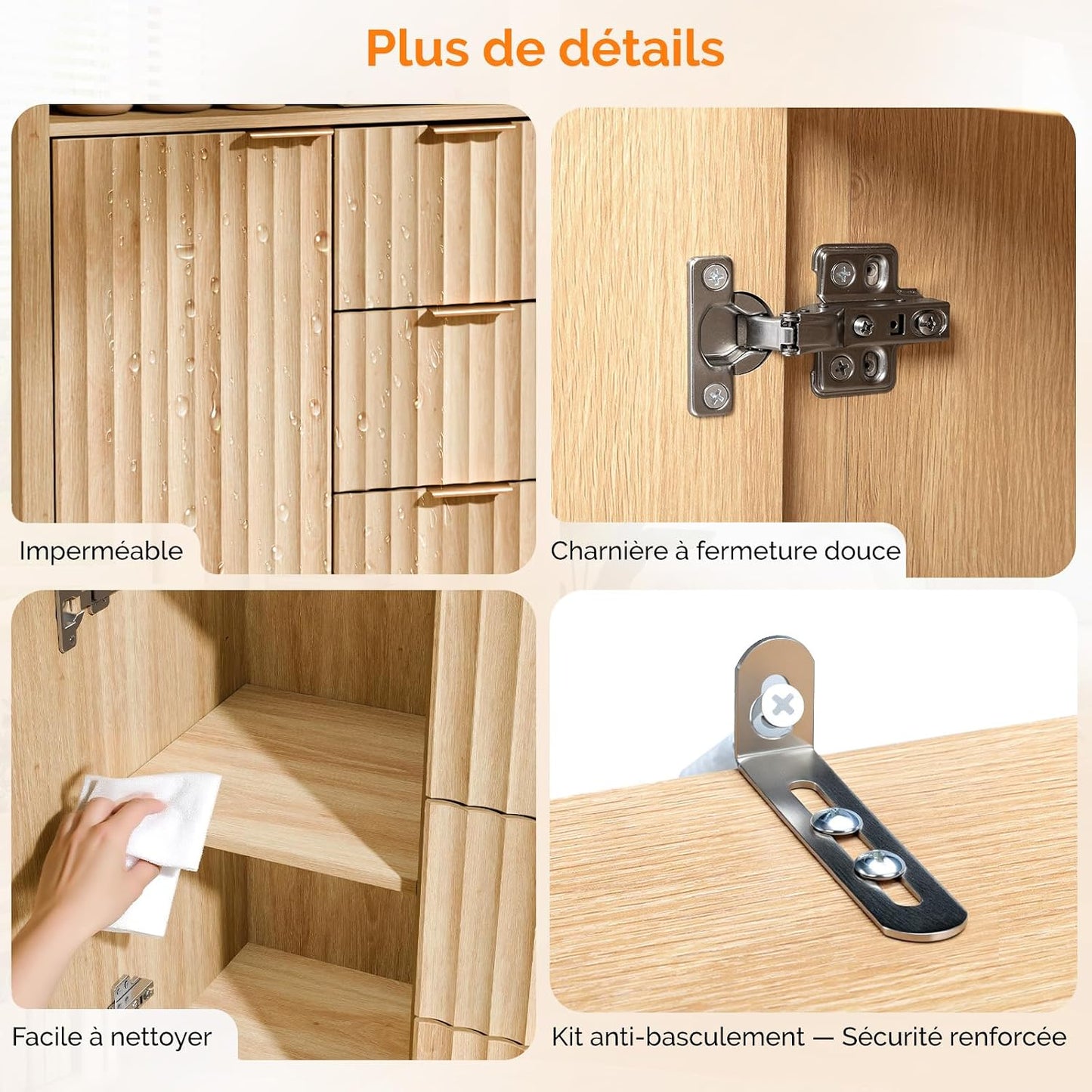 Meuble De Rangement, Armoire De Rangement En Bois Avec 1 Compartiment Ouvert, Meuble Sur Pied Avec 4 Tiroirs, Commode Pour Cuisine, Entrée, Salle De Bain, Chêne, 59 X 30 X 81 Cm