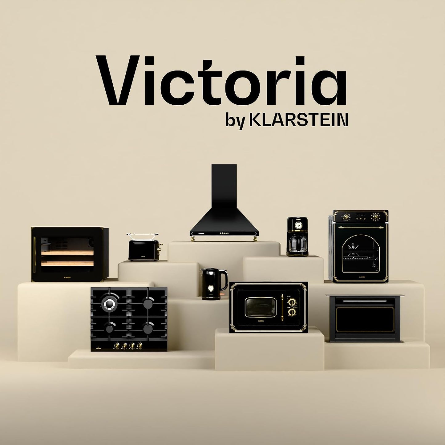 Klarstein Elizabeth Slim Four Encastrable 45 Cm - 49 L, 9 Fonctions, Minuterie Numérique, Nettoyage Vapeur, Gril Ventilé, Classe Énergétique A, Verre Trempé Noir