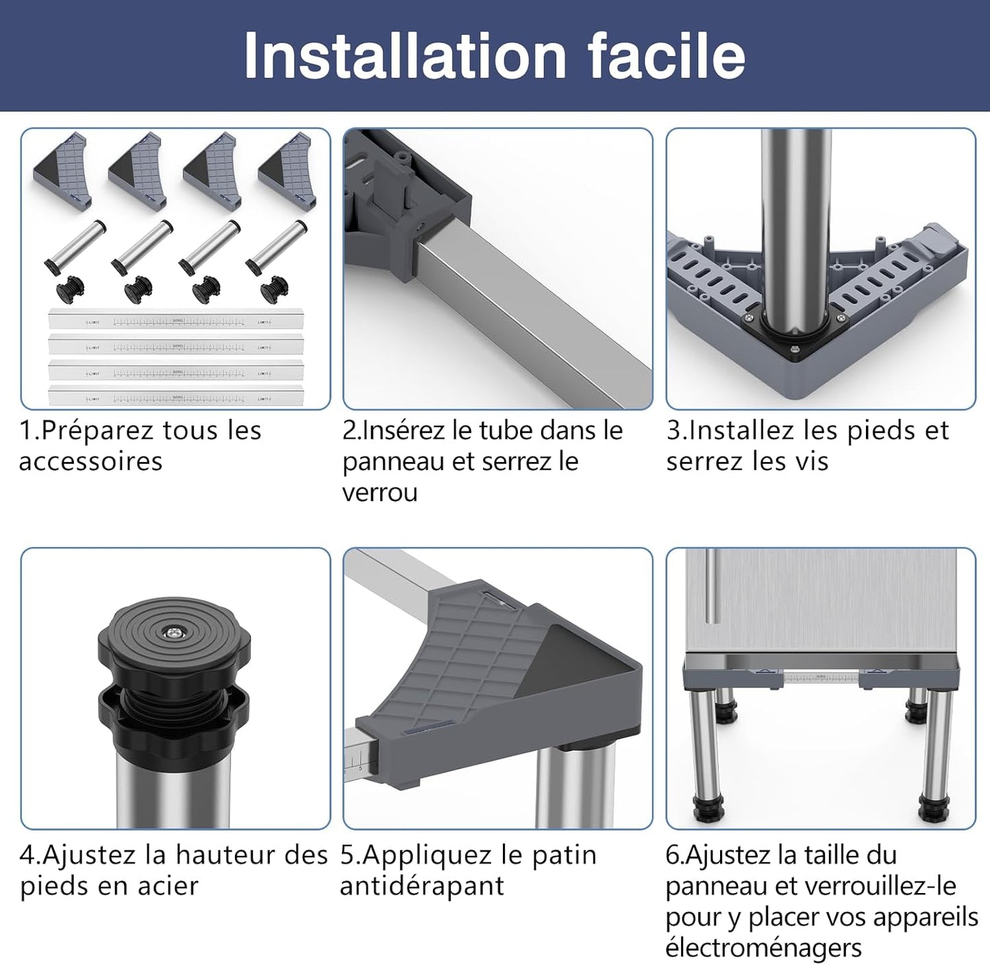 Mini Base De Réfrigérateur Support Électroménager Réglable Hauteur 33-36 Cm, Base De Lave-Vaisselle 45-67 Cm Avec 4 Pieds Robustes, Charge 200 Kg Pour Sécheuse Armoire De Réfrigérateur Gris