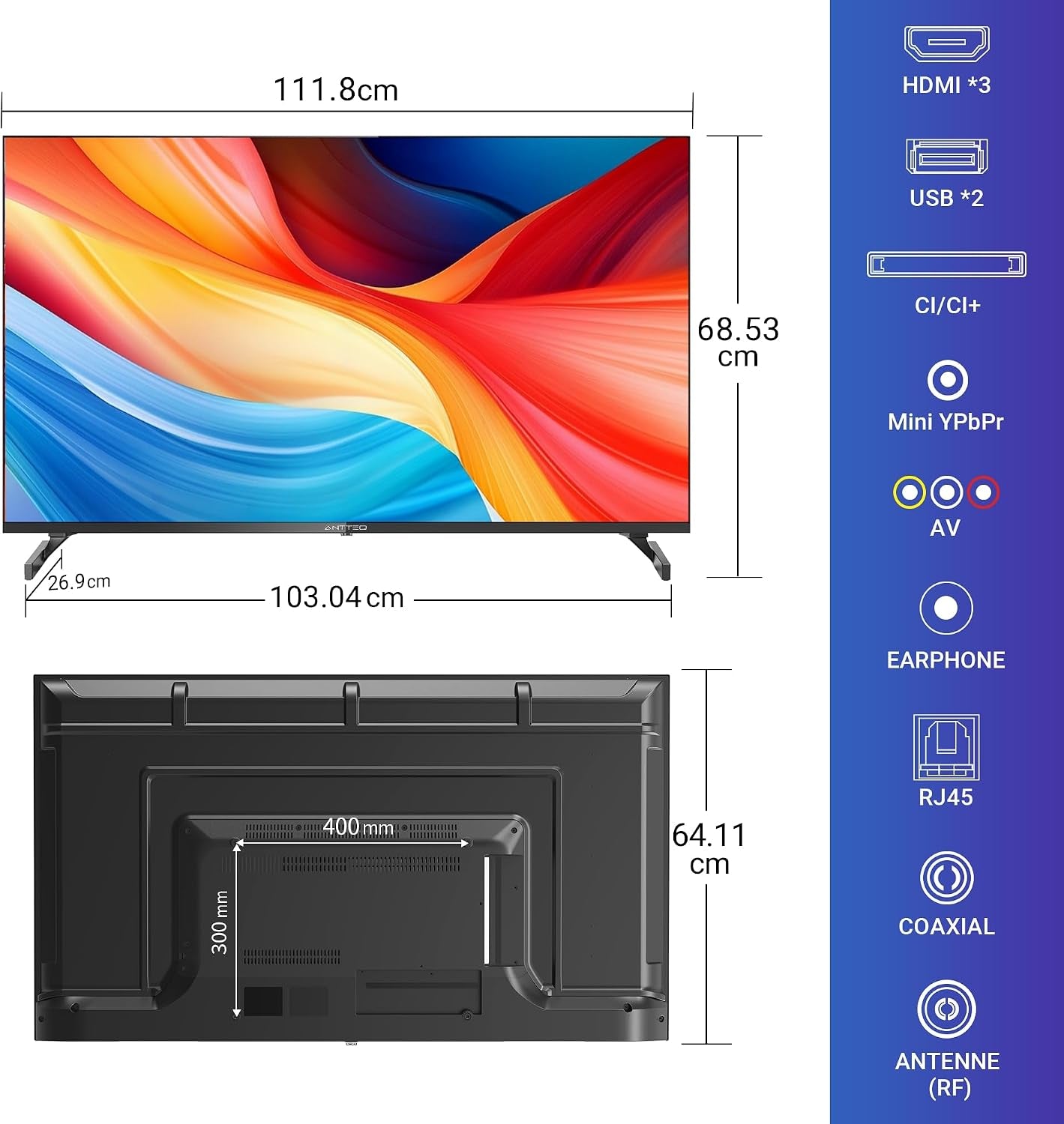 S50 Smart TV 50 Pouces(127Cm), Andriod TV 4K UHD, HDR10, Dolby Audio, Google Assistance, Bluetooth Triple Tuner (DVB-C/S2/-T2), Dazn/Disney+/Netflix/Prime Video/Youtube, Wifi