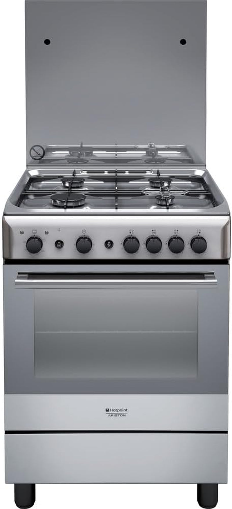 Hotpoint H6GG1F (X) IT Autonome Cuisinière À Gaz a Argent Four Et Cuisinière - Fours Et Cuisinières (Cuisinière, Argent, Boutons, Devant, Cuisinière À Gaz, Moyenne)