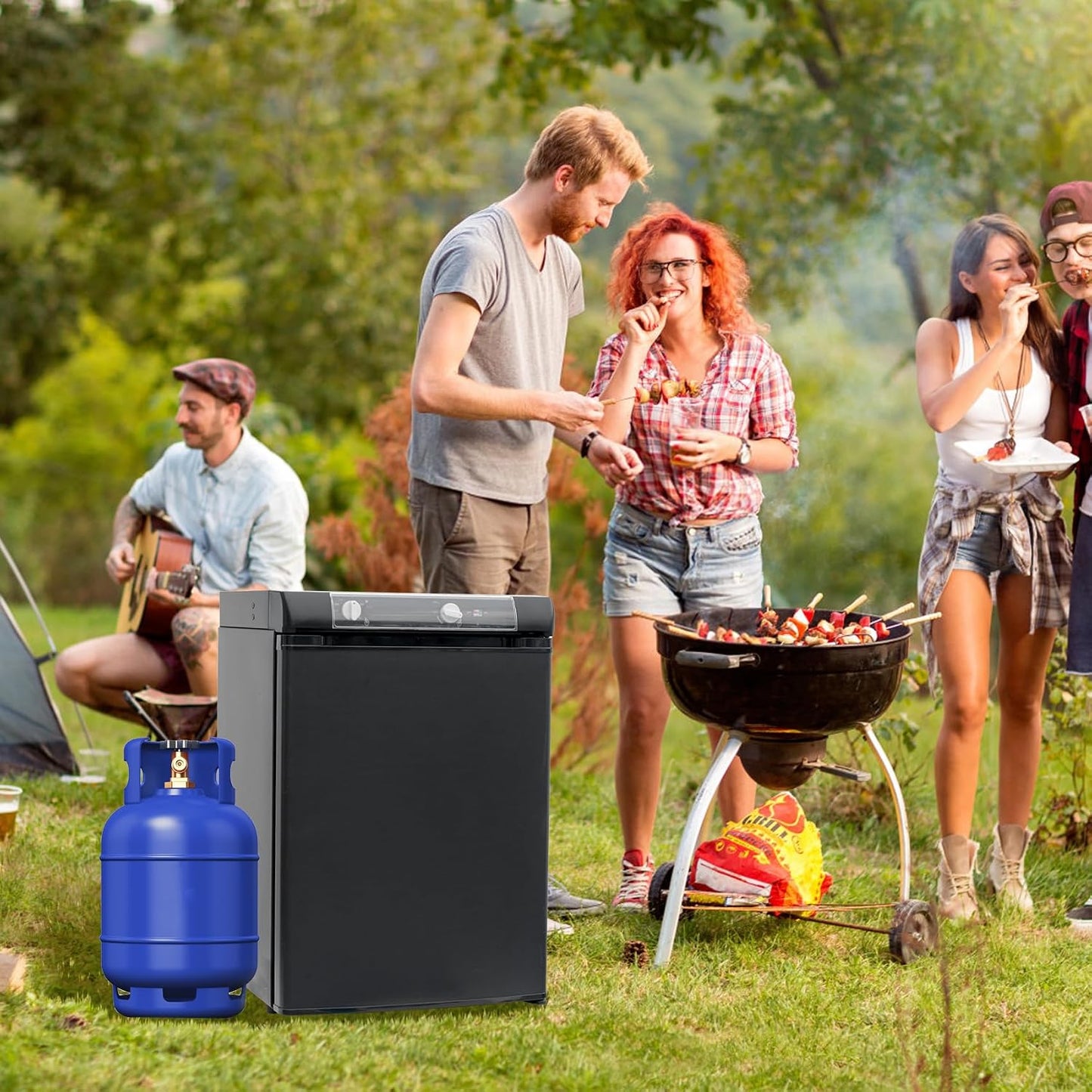 Frigo Trimixte 60L, 12V/220V/Gaz, Frigo Camping Gaz, Mini Frigo Silencieux Pour Camping-Car, Caravane, Camion Et Fourgon, Réfrigérateur Portable Noir