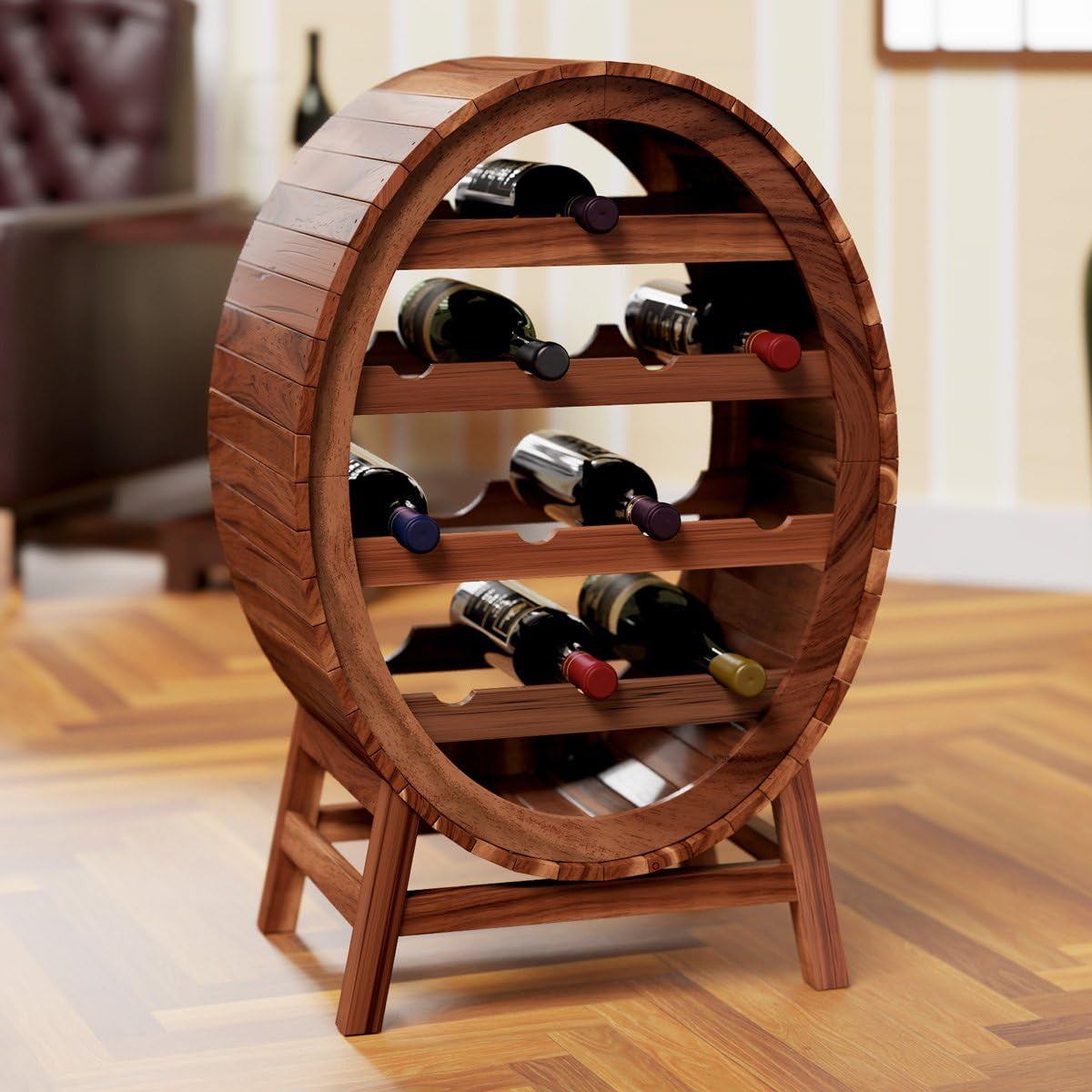 Étagère À Vin 12 Bouteilles 90X50X30Cm Range Bouteille 4 Niveaux Casier À Vin En Bois Tonneau Déco