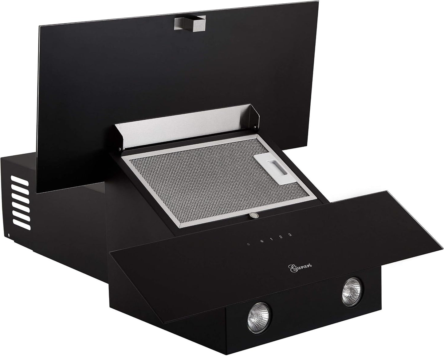 Hotte À Poser GCH D 268.8 BL + Filtre À Charbon, Hotte De Cuisine 80 Cm, Verre Noir, 1000M³/H, Télécommande, Hotte Murale