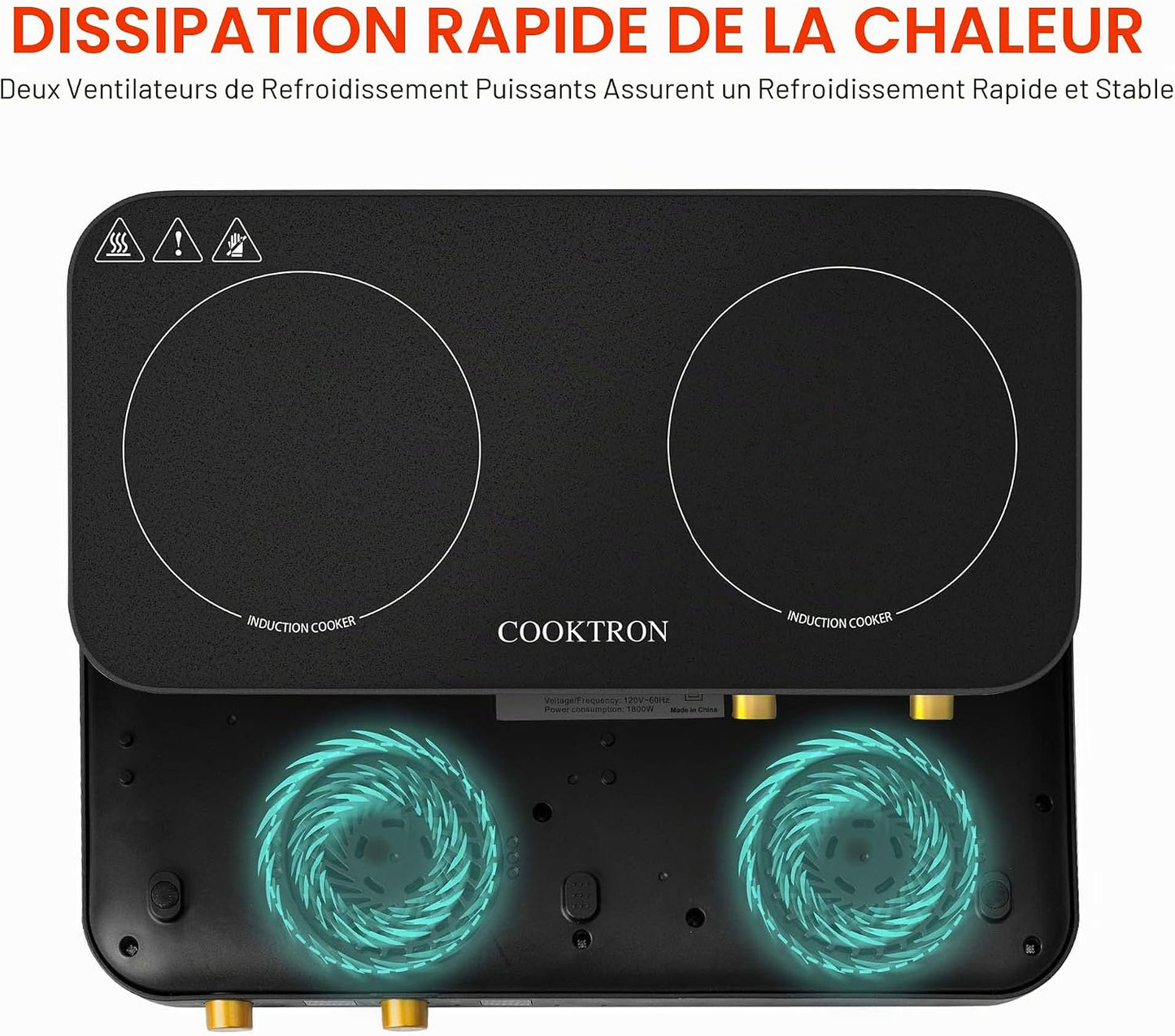 Double Plaque De Cuisson À Induction Avec Poêle En Fonte Amovible Antiadhésive 1800 W 2 Brûleurs Portable Avec Capteur Tactile 9 Niveaux De Puissance, Minuterie De 99 Min, Convient Pour