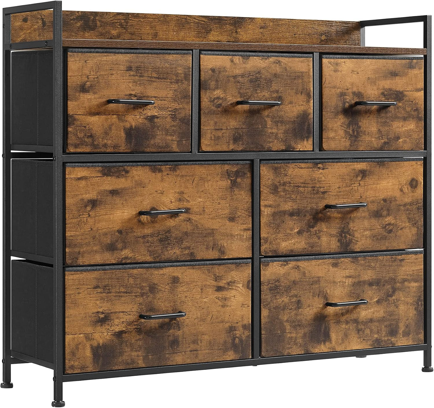 BELLAH Collection - Armoire, Meuble De Rangement, 5 Tiroirs En Tissu Avec Poignées, Cadre En Métal, Style Moderne, Marron Rustique Et Noir D'Encre LTS137BH01 | Design Basique Moderne, Encre Noire Et Marron Rustique, Collection BELLAH LTS137B01
