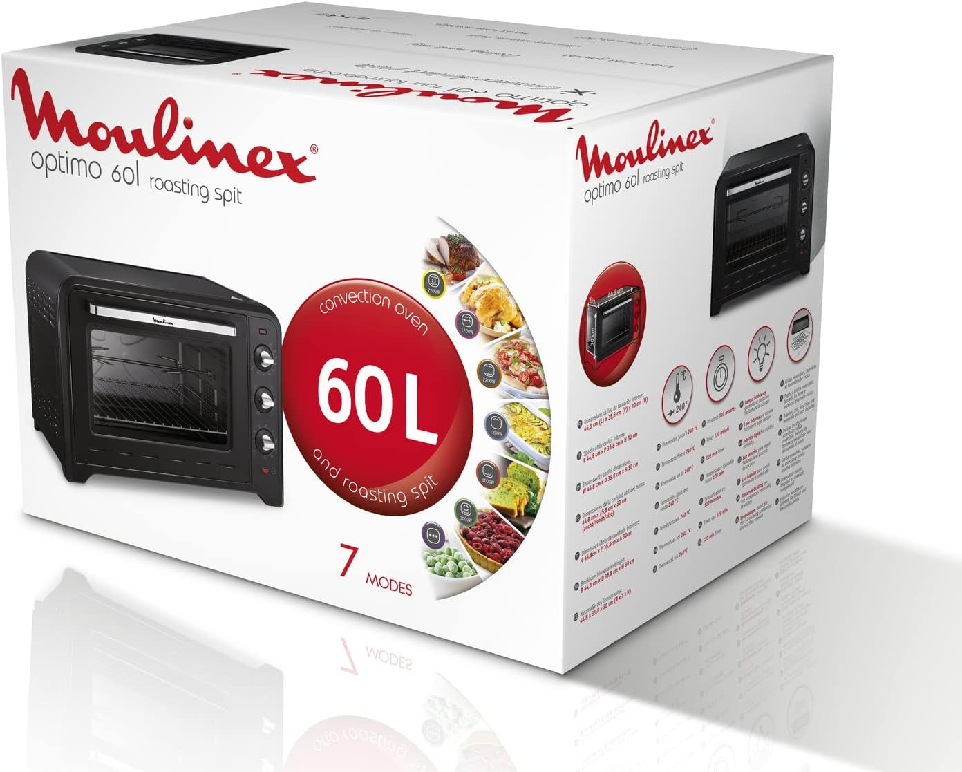 Four À Convection Électrique, 60 L, 2200 W, Thermostat Jusqu'À 240 Degrés, 7 Modes De Cuisson, Pain, Pizza, Tartes, Pâtisseries, Optimo, Noir YY2917FB