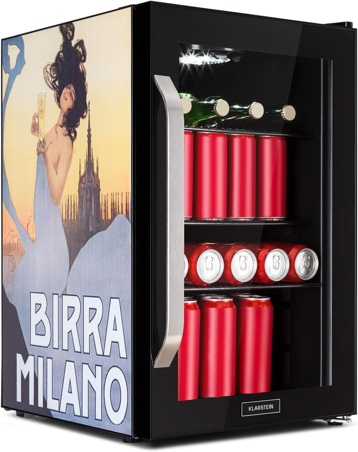 Réfrigérateur 70L, Mini Réfrigérateur Silencieux Avec Étagères Amovibles, Porte Vitrée & LED, Adapté À L'Extérieur, 0-10°C
