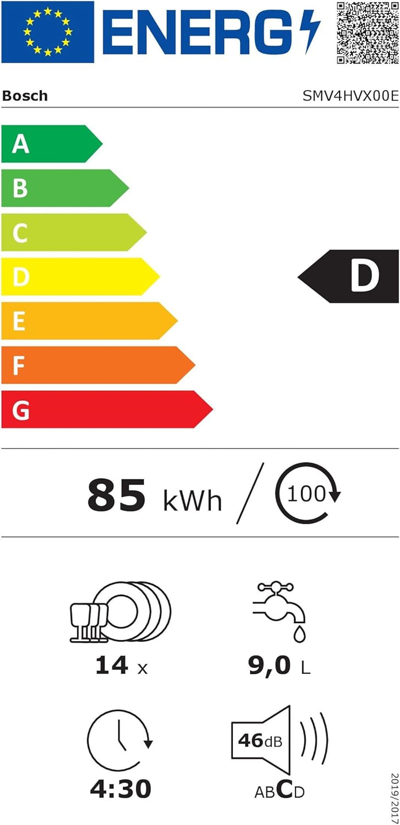 SMV4HVX00E - Série 4 - Lave-Vaisselle Tout Intégrable - 60Cm - 14 Couverts - 46 Db - Home Connect