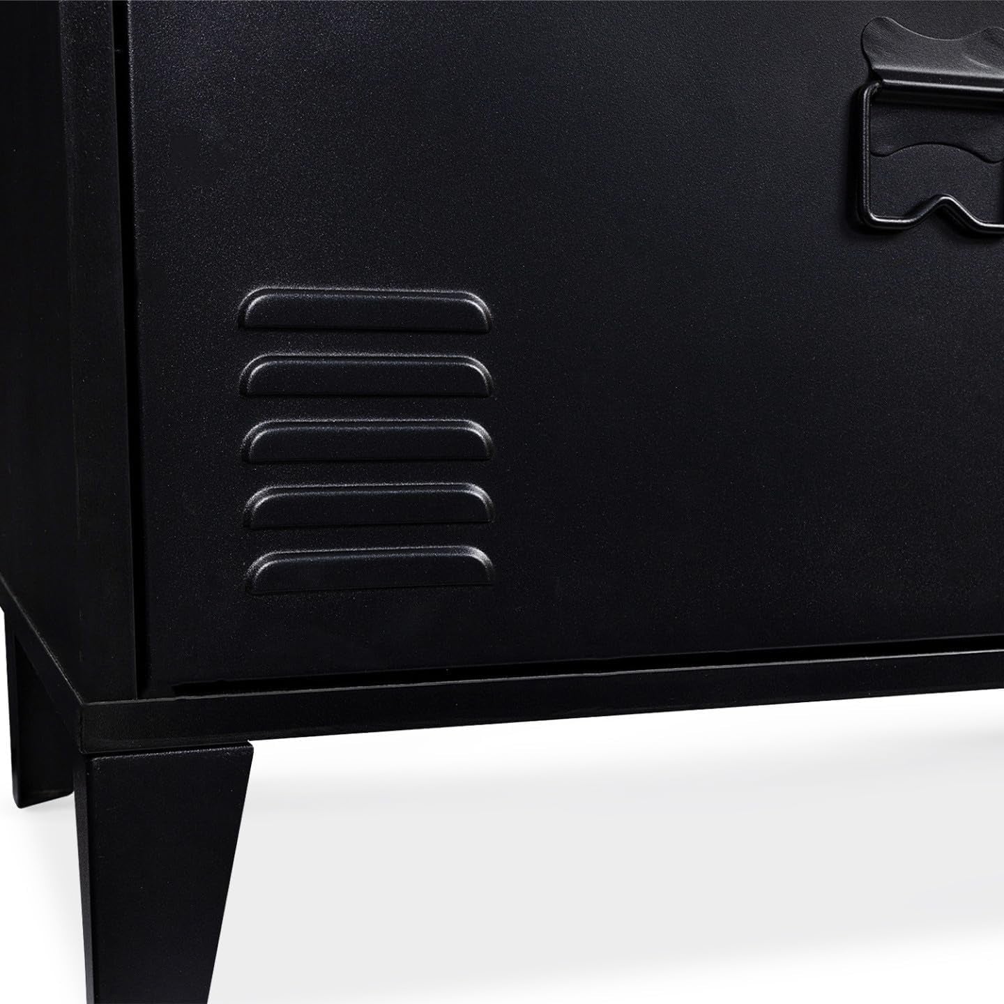 - Buffet Bas Ester 140 Cm Métal Noir Design Industriel | Plan De Travail H.83 Cm, 4 Portes, Plateau Bois