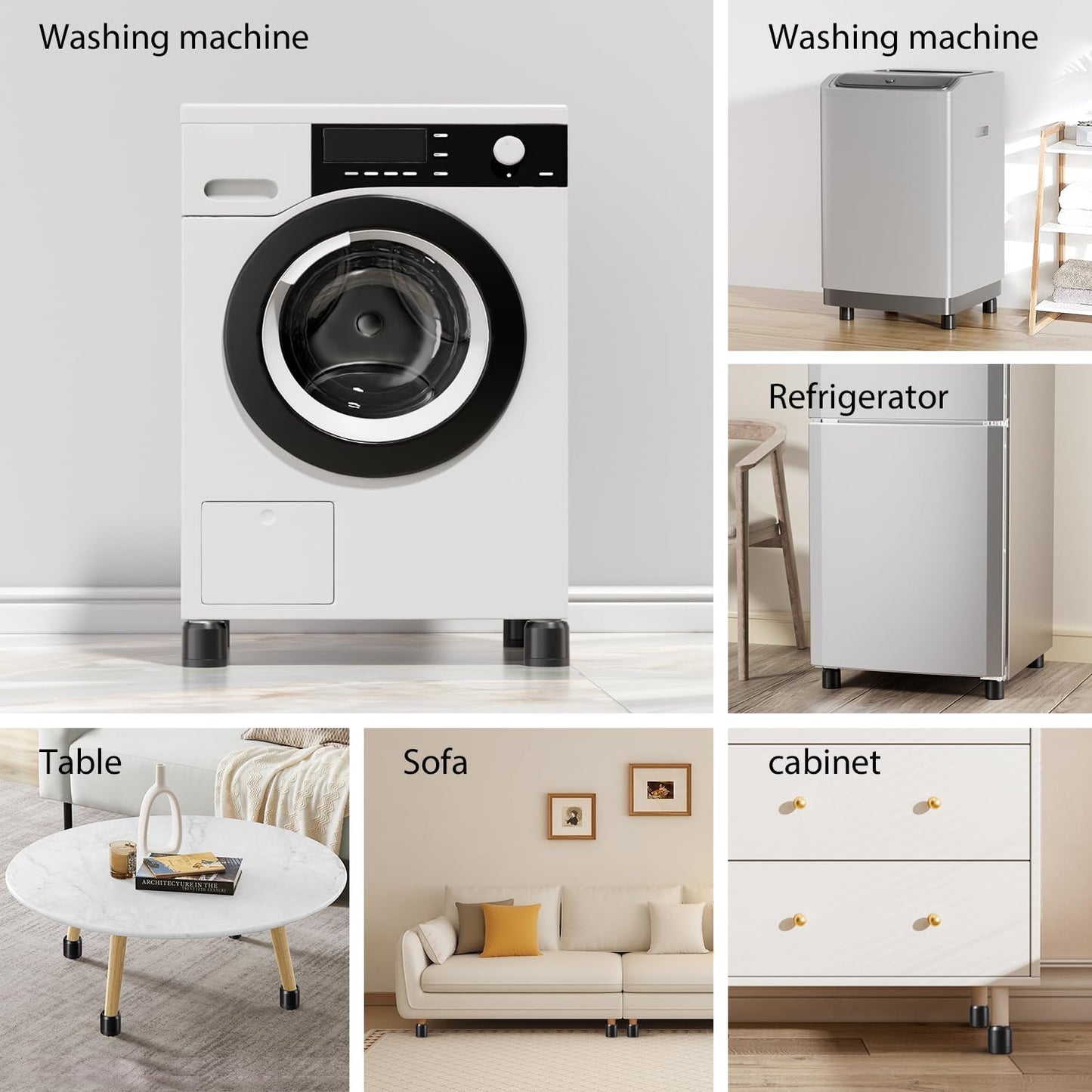 Lot De 4 Amortisseurs De Vibrations Universels Pour Machine À Laver Et Sèche-Linge - Anti-Vibrations - Pour Machine À Laver Et Sèche-Linge - Réfrigérateur (Noir)