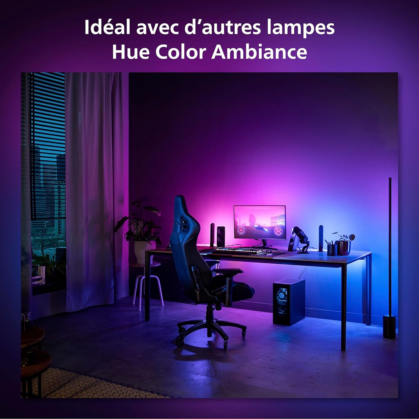 Philips Hue White and Color, Lightstrip Hue Play Gradient PC Pour Écran 24-27 Pouces, Synchronisation De La Lumière Avec Le Jeu Avec Hue Sync, Fonctionne Avec Alexa, Google Assistant Et Apple Homekit