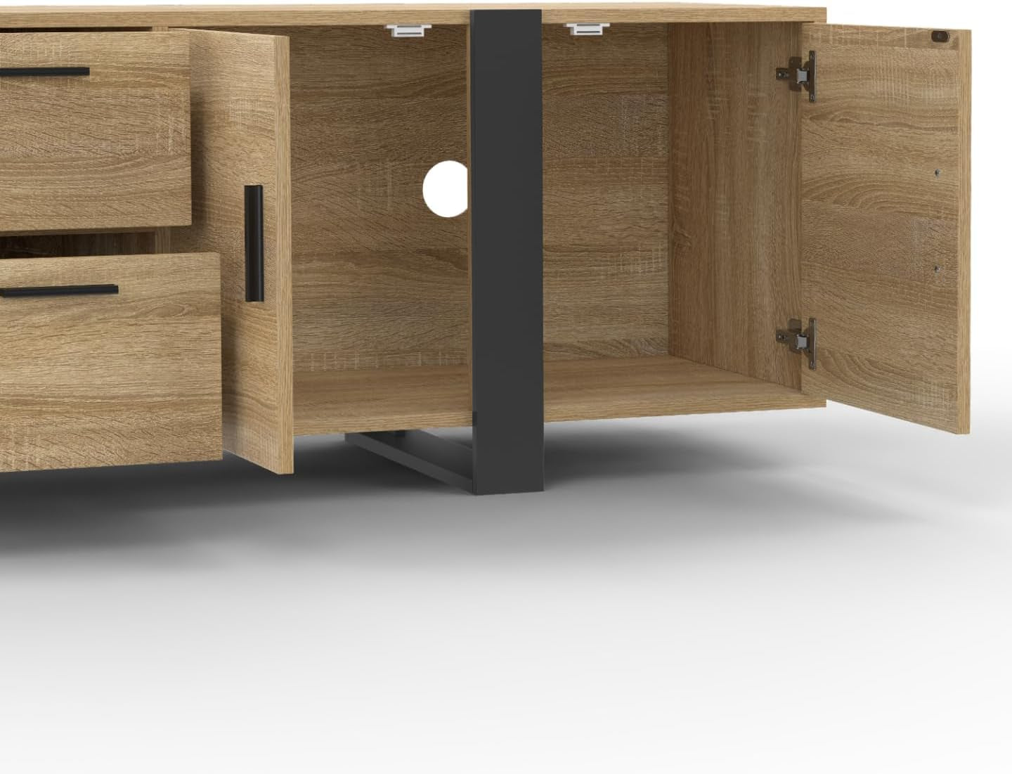 - Meuble TV 180 Cm Phoenix Avec Rangements Bois Et Noir