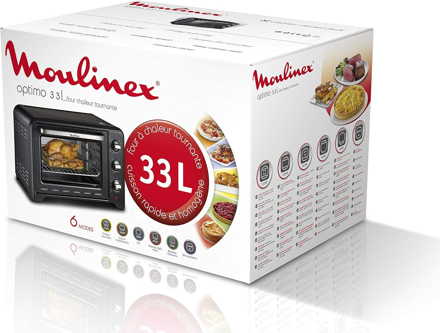 Optimo 33L Four Electrique Chaleur Tournante Noir 6 Modes De Cuisson Pain Pizza Tartes Gateaux Patisseries Grille Et Leche Frites Inclus OX464810