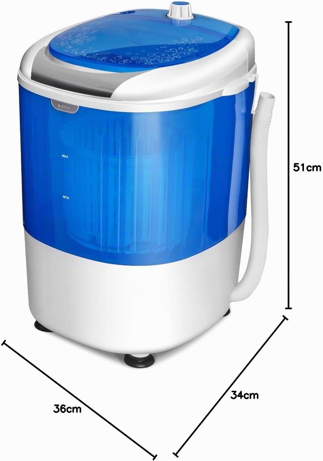 Mini Machine À Laver, Mini Lave-Linge Semi Automatique À Cuve Unique Charge 2 KG, 36X34X51CM, Bleu