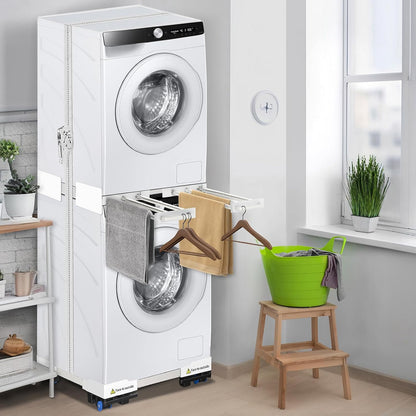 Kit De Superposition Universel, Avec 6 Tiges Télescopiques | Universel Cadre Intermédiaire Pour Lave-Linge Et Sèche-Linge Avec Corde À Cliquet, Taille Réglable（Largeur: 56-69Cm）