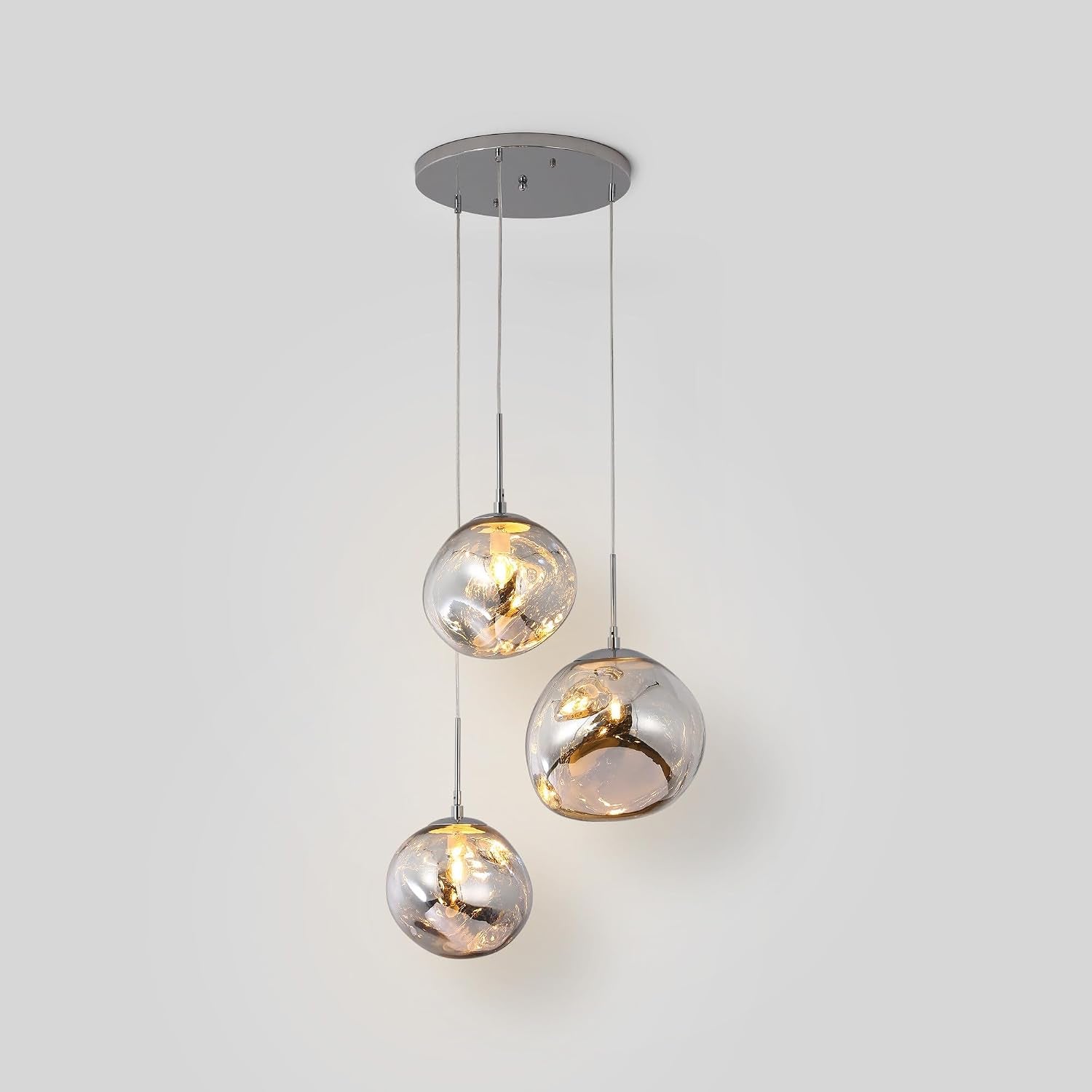 BARCELONA LED Lustre Suspendu Triple En Cristal Moderne "KADNIS" - 3 Lumières E27, Design Style Vintage/Industriel/Scandinave/Rustique, Pour Salon, Chambre D'Ado, Bureau Ou Entrée, Chrome