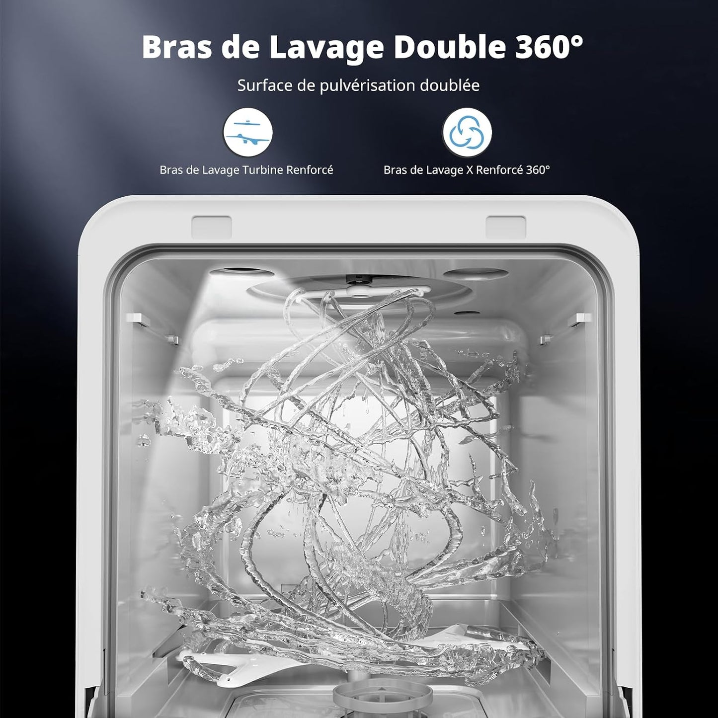 Mini Lave-Vaisselle De Table Avec 7+2 Programmes, Design Ultra-Étroit & Profond 37 * 50Cm, 4 Couverts, Démarrage Différé 1-24H, Double Jet 360°, Réservoir D'Eau De 5L, Blanc (Blanc)