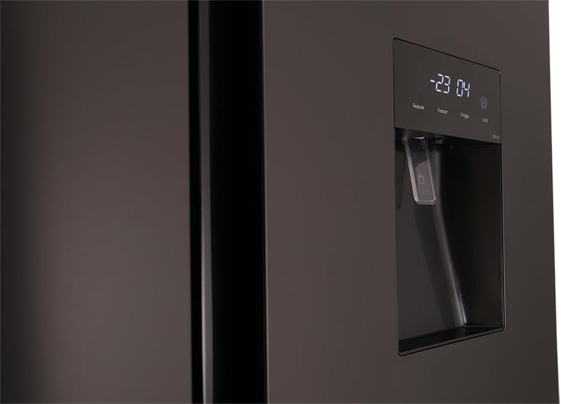 Respekta Réfrigérateur-Congélateur Côte À Côte Avec Distributeur D'Eau En Acier Noir AC178BSWS-18 / H:178 Cm, L:91 Cm/Compartiment Réfrigérateur De 326 L, Congélateur De 174 L, No Frost