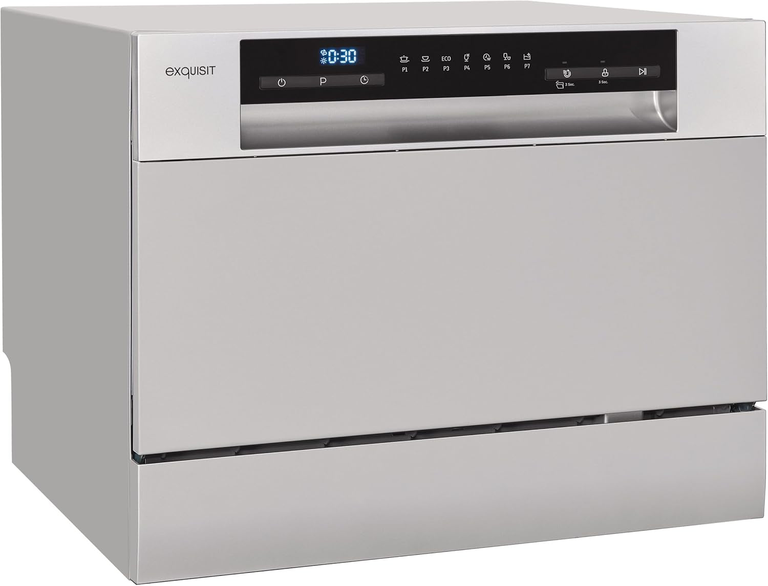 Exquisit GSP206-030D Tischgeschirrspüler, 55 Cm Breit, 6 Maßgedecke, 7 Programme, Startzeitvorwahl, Besteckkorb, Silber