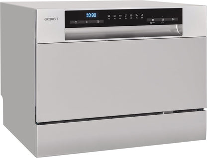 Exquisit GSP206-030D Tischgeschirrspüler, 55 Cm Breit, 6 Maßgedecke, 7 Programme, Startzeitvorwahl, Besteckkorb, Silber