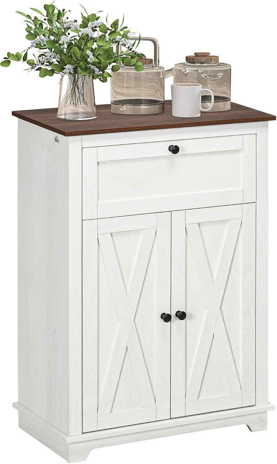 Buffet De Cuisine Multi-Rangements 2 Portes 60 X 30 X 87,5 Cm Blanc | Étagère Réglable, 1 Tiroir, Design Campagne, Pour Salon Chambre Cuisine