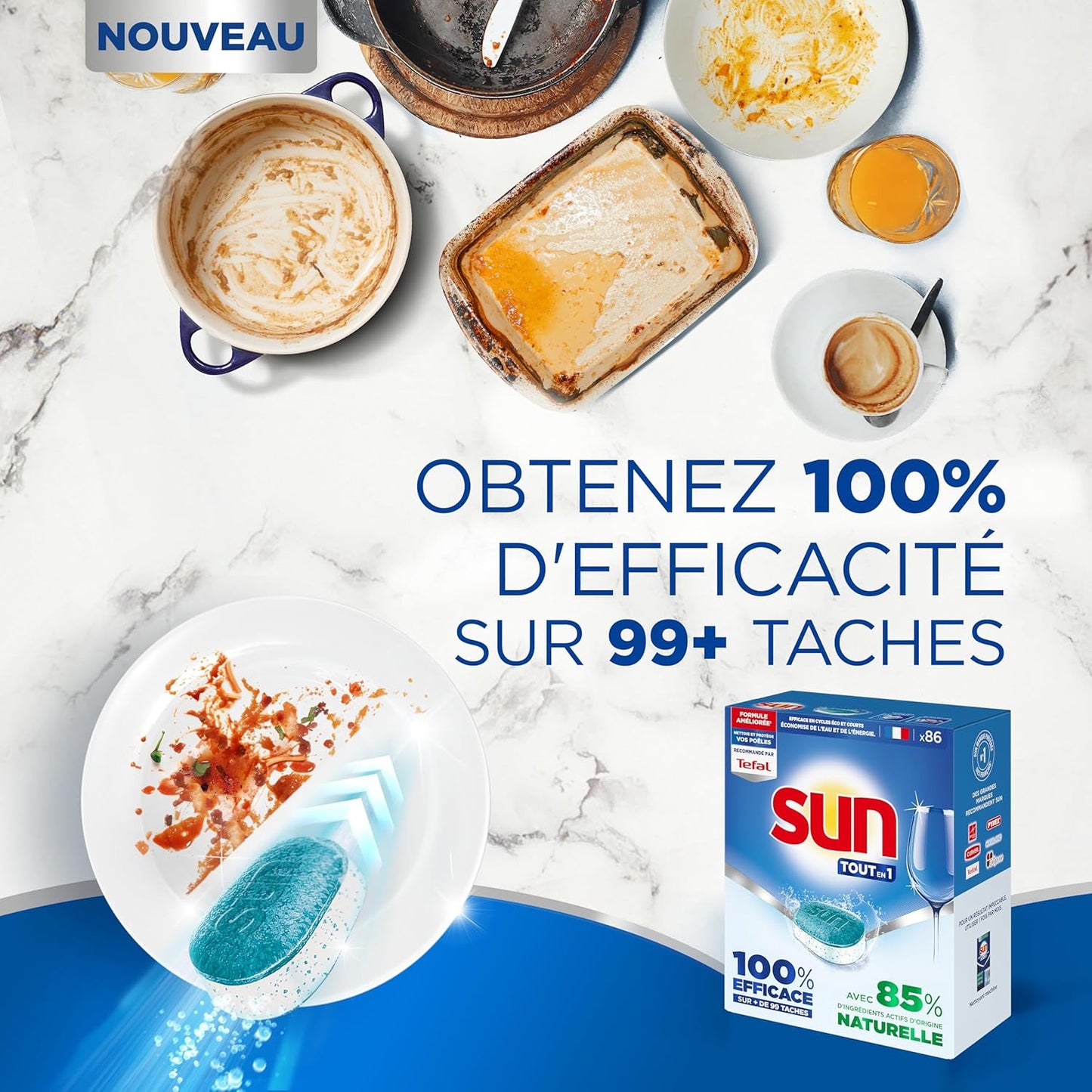 - Pastilles Lave-Vaisselle Tout En 1 Regular - 86 Tablettes - Avec 85% D'Ingrédients D'Origine Naturelle - 100% Efficace Sur + De 99 Taches