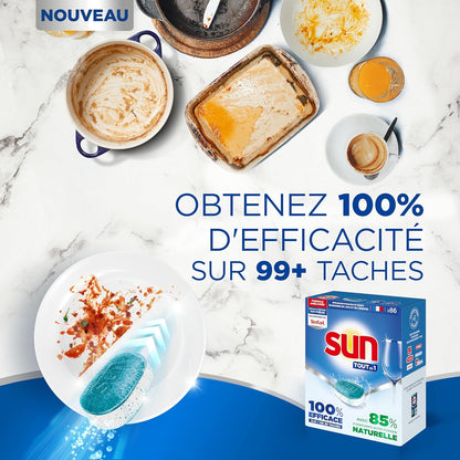 - Pastilles Lave-Vaisselle Tout En 1 Regular - 86 Tablettes - Avec 85% D'Ingrédients D'Origine Naturelle - 100% Efficace Sur + De 99 Taches