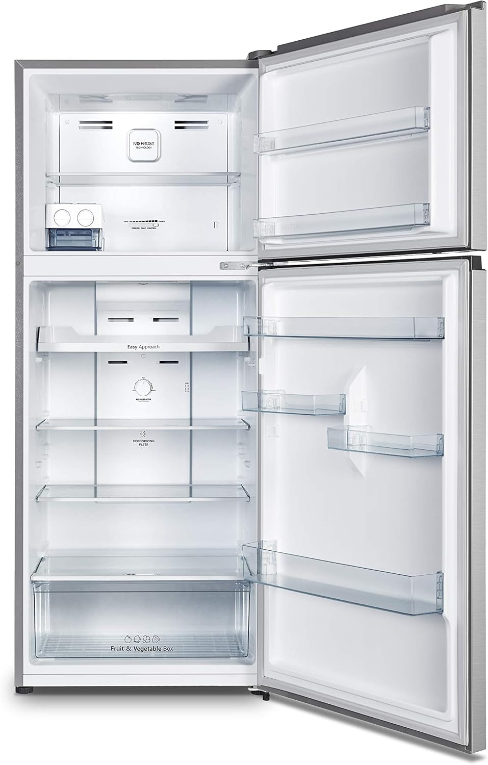 Hisense RT488N4DC2 Réfrigérateur Double Porte Libre Installation Total No Frost, Système De Ventilation Multi Air Flow, Largeur 70 Cm, Couleur Inox, Capacité Nette 375 L