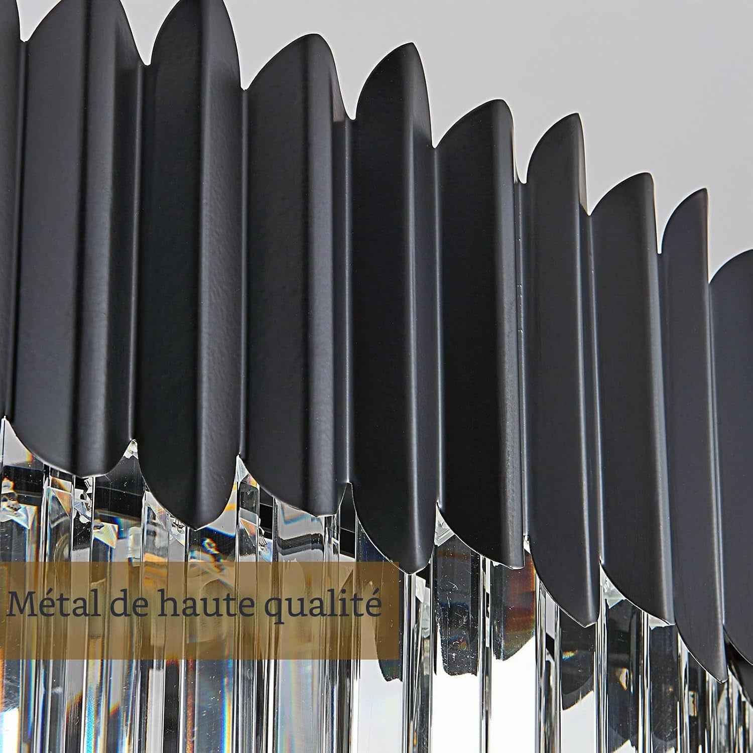 Moderne Lumière En Cristal De Luxe Suspendue, Lustre En Cristal Noir, 8Xe14 Raindrop Lustre Lumière Plafonnier Encastré Pour Salle À Manger, Φ60Cm