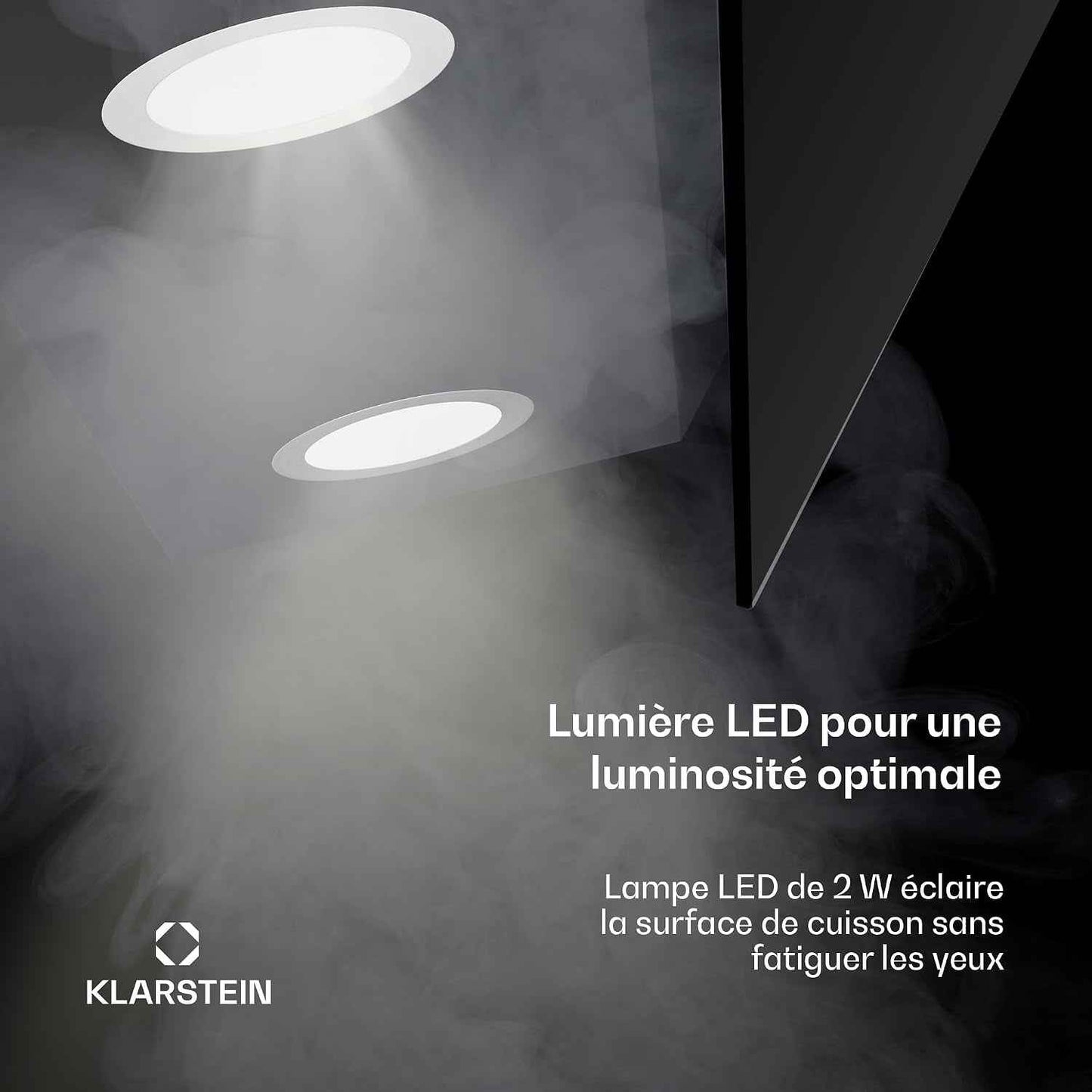 Klarstein Alina Hotte Aspirante - 60 Cm Hotte Murale, 600 M³/H, Éclairage LED 9 Couleurs, Tactile, Classe Énergétique A, 52 Db, Noire, Recirculation & Extraction