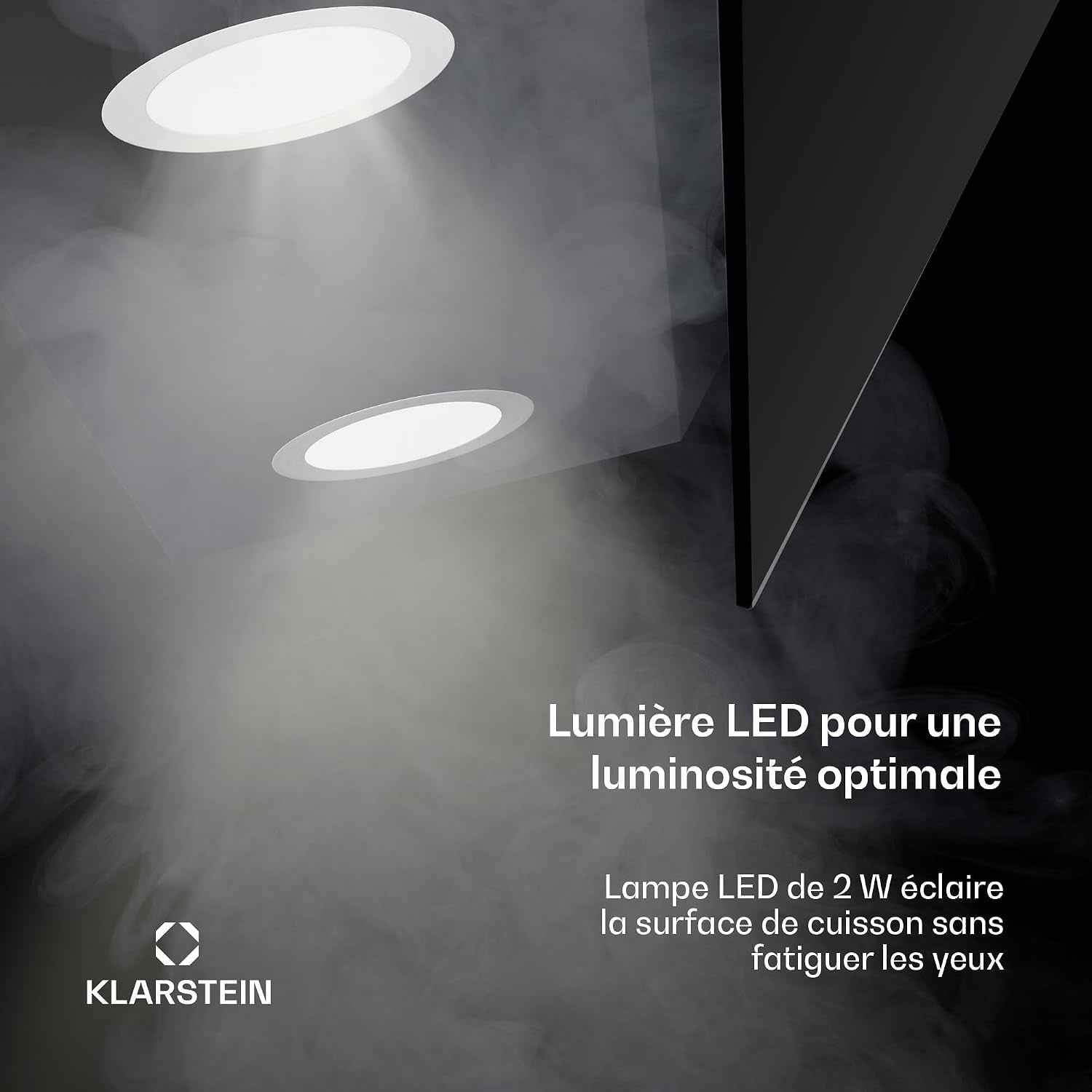 Klarstein Alina Hotte Aspirante - 60 Cm Hotte Murale, 600 M³/H, Éclairage LED 9 Couleurs, Tactile, Classe Énergétique A, 52 Db, Noire, Recirculation & Extraction