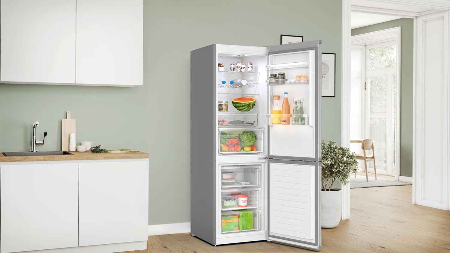 Bosch KGN367LDF Série 4 - Réfrigérateur Combiné, Pose-Libre, Perfect Fit | 186 X 60 Cm, Inox, Nofrost, Vitafresh, Tiroirs Vitafresh XXL <0 °C>, 2 Systèmes De Refroidissement