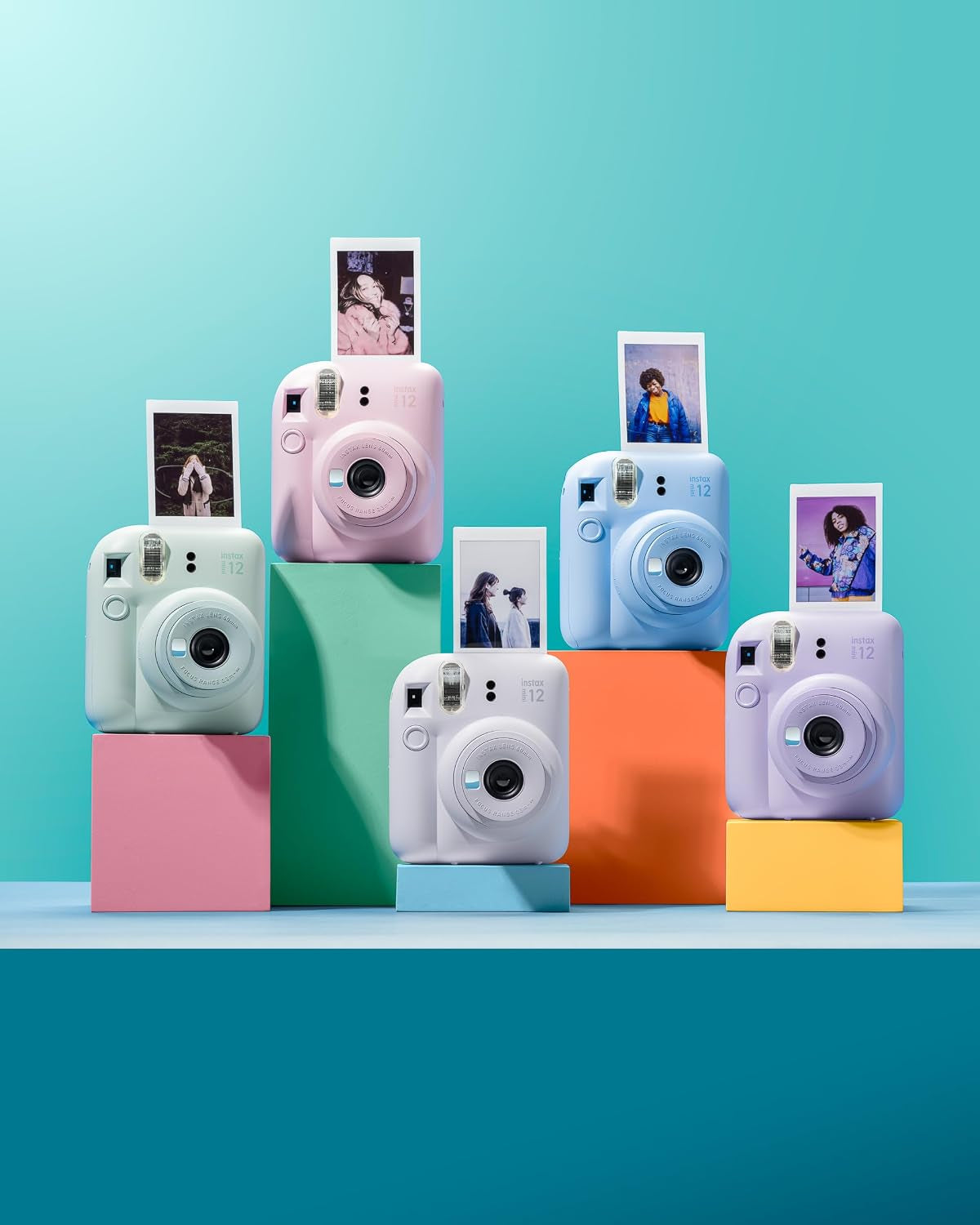 Mini Appareil Photo Instantané 12, Exposition Automatique Avec Objectif Selfie Intégré, Bleu Pastel