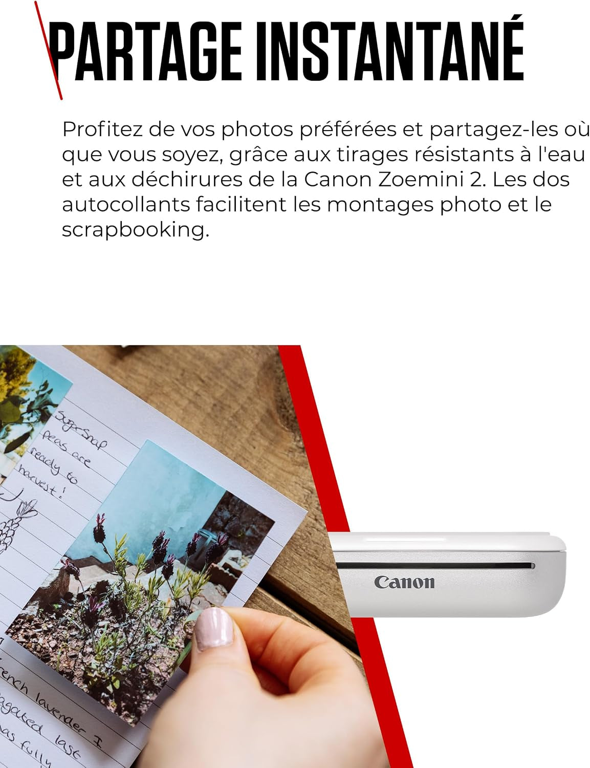 Canon ZOEMINI 2 Imprimante Photo Portable Bluetooth + 10 Papiers Photo | Impression Thermique Sans Encre ; Photos Résistantes À L'Eau Et Déchirures, Tirage Sans Bordure, 20 Photos Par Charge