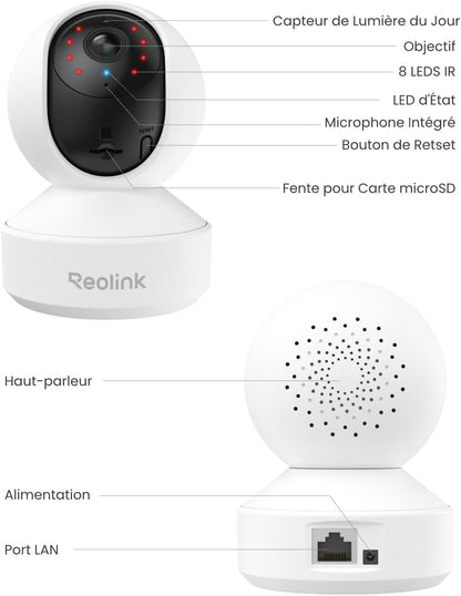 3K 5MP Caméra Surveillance Wifi Intérieure 360° PT, E1 Pro | Suivi Automatique, Détéction De Personne/Animal/Pleurs De Bébé, Wi-Fi 2,4/5 Ghz, Vision Nocturne, Audio Bidirectionnel.