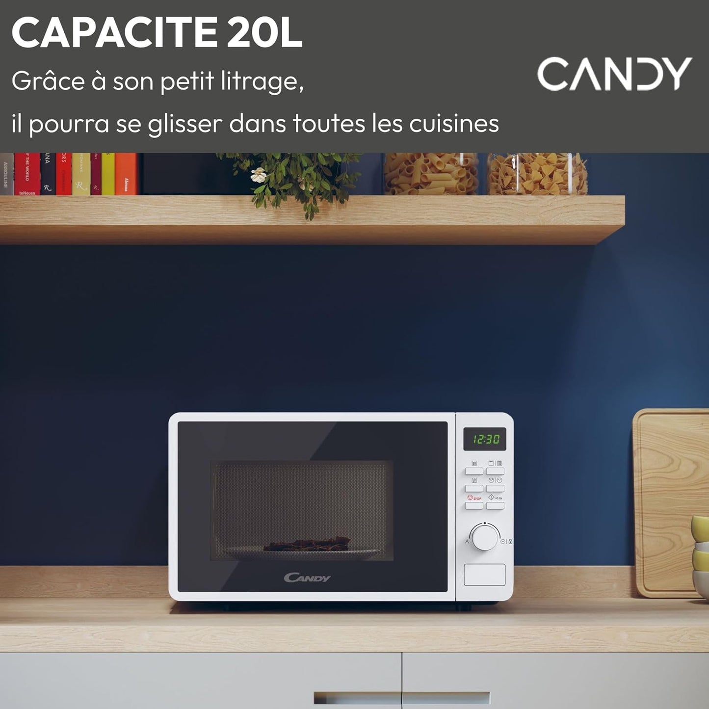 Idea CMGA20SDLWLI Four Micro-Ondes Gril 700W 20L Digital, Fonctions Gril Et Décongélation, 8 Menus Auto, Cuisson Express, Plateau Tournant, 5 Niveaux De Puissance, Grille Métal, Blanc