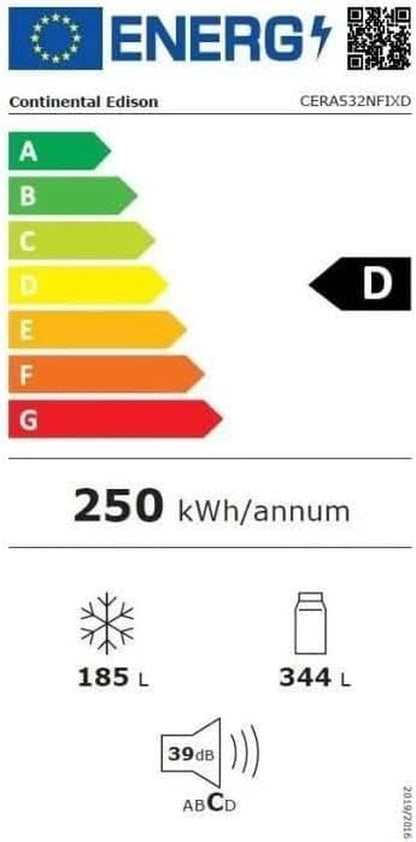 Réfrigérateur Américain Continental Edison - CERA532NFIXD - 2 Portes - 529L - L90 Cm Xh177 Cm - Inox