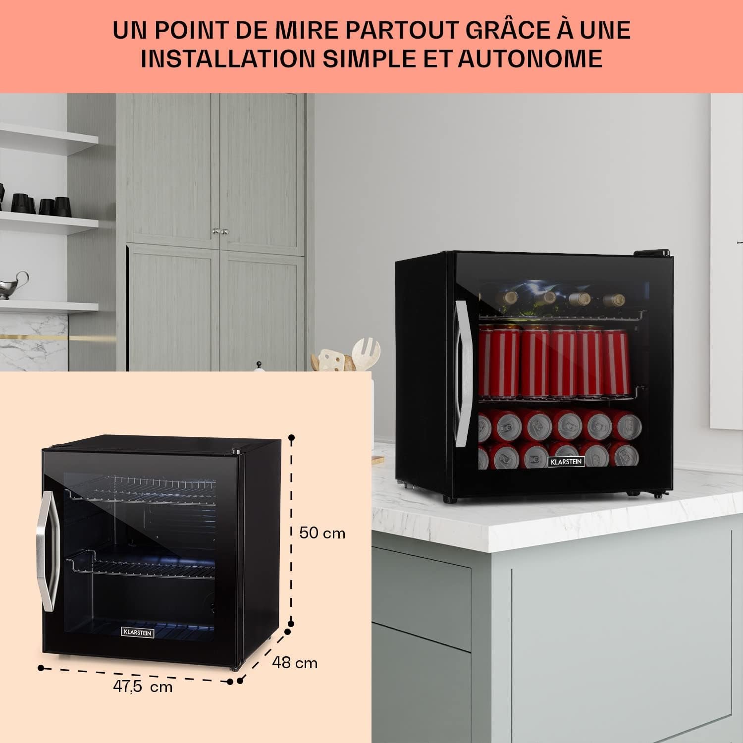 Mini Frigo De Chambre Et Bureau Pour Boisson, Petit Frigo Silencieux, Refrigerateur Mini Bar 47L, Petit Réfrigérateur Camping, Étagères Réglables Pour Le Vin, Cannette, Beer Fridge