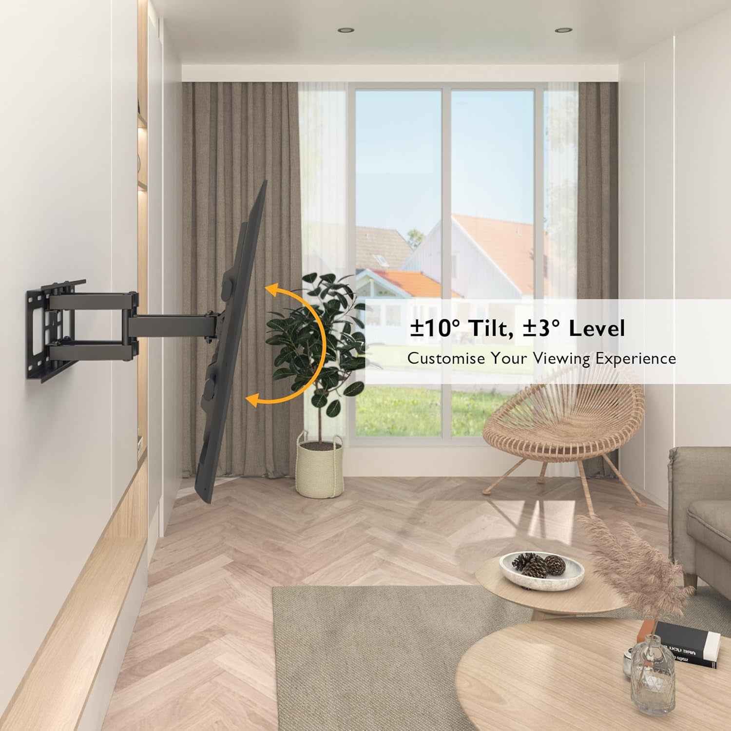 Support Mural TV À Double Bras, 32-84 Pouces, Charge 60 Kg | VESA Max 600X400Mm, Inclinaison Et Pivotement Réglables, Pour LCD LED Téléviseurs Plats Ou Incurvés