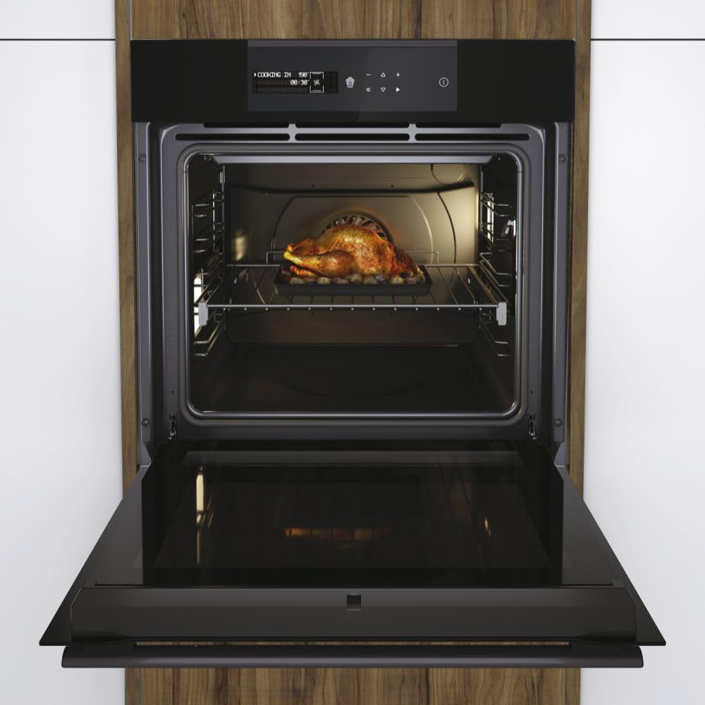 I-Message Serie 4 HWO60SM5B9BH Four Pyrolyse - Multi-Niveaux, 70L, 9 Fonctions, Wi-Fi + BLE, Sonde Thermique, Climatech, Double Éclairage Latéral, Noir, Classe A+