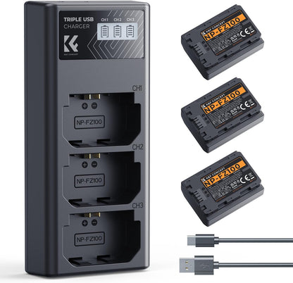 NP-FZ100 Batterie Et Chargeur À Trois Slot 3X 2280Mah Batterie | Batterie Pour Sony A6700, A7Iii, ZV-E1, A7Iv, A7C, FX3, FX30, A9, A6600, Zv-E10Ii, Alpha 9, A9S, A7R III, A7R IV, A7RV