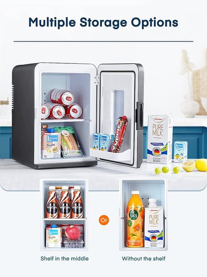 Mini Frigo De Chambre 15L/21 Canettes, Petit Frigo Portable 240V/12V, Mode Silencieux, Fonction Chaud/Froid, Frigo Cosmetique Noir
