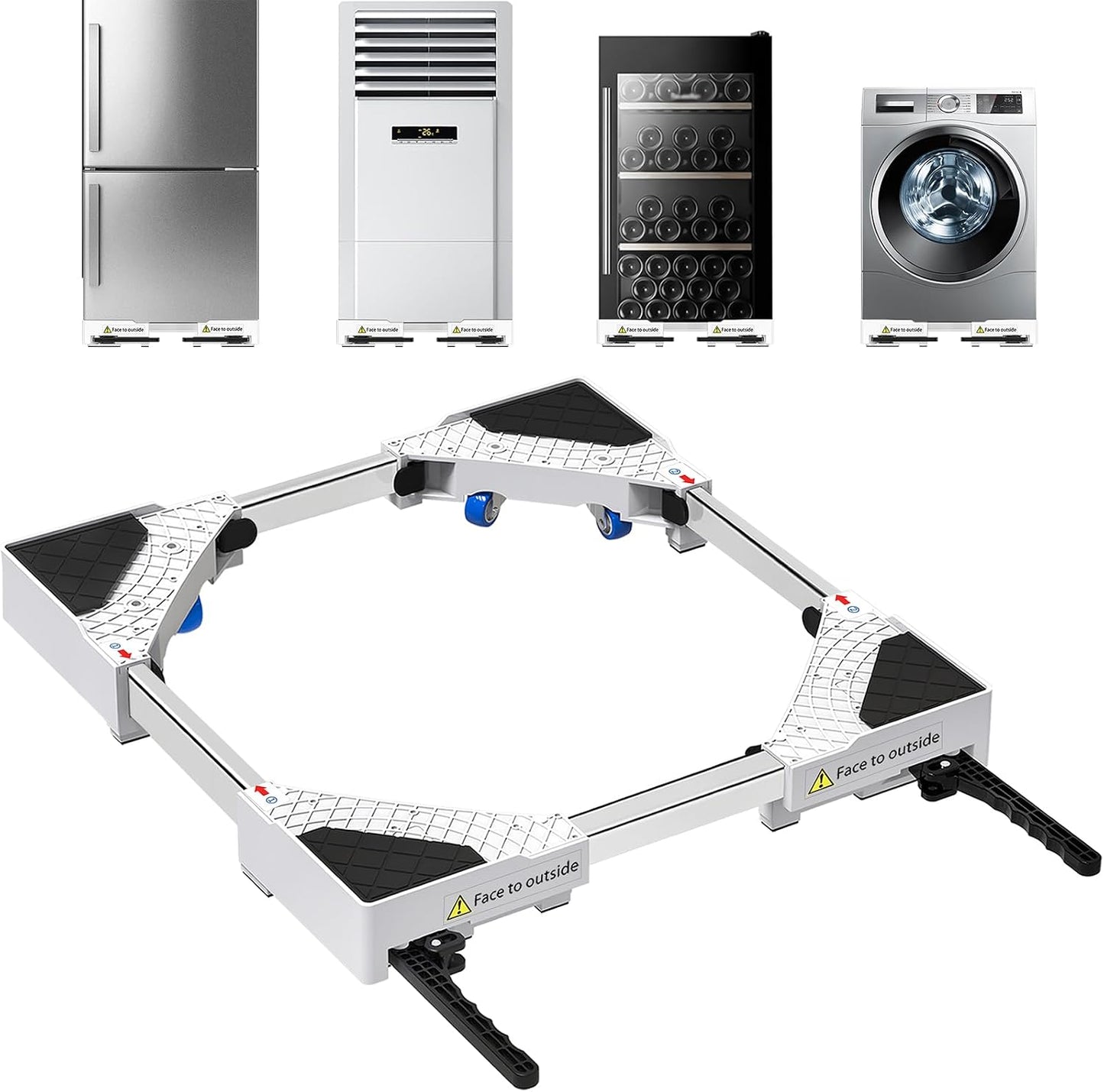 Universel Socle Lave Linge Avec Roulettes Pivotantes À 360° Pour Une Manœuvre Sans Effort, Fonction Anti-Vibrations, Freins Réglables, Taille Ajustable, Pour Lave-Linge Empilés De 42 À 69 Cm | Chariot De Transport De Scooter Avec Rouleau De Taille Réglabl