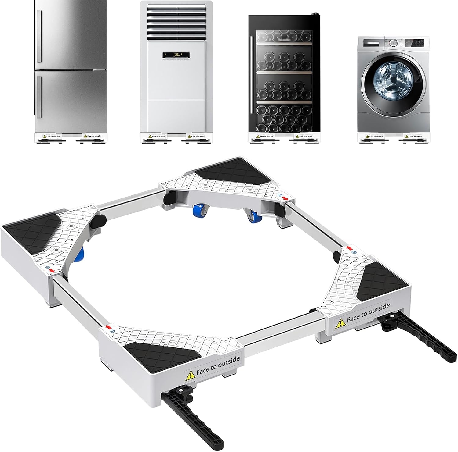 Universel Socle Lave Linge Avec Roulettes Pivotantes À 360° Pour Une Manœuvre Sans Effort, Fonction Anti-Vibrations, Freins Réglables, Taille Ajustable, Pour Lave-Linge Empilés De 42 À 69 Cm | Chariot De Transport De Scooter Avec Rouleau De Taille Réglabl