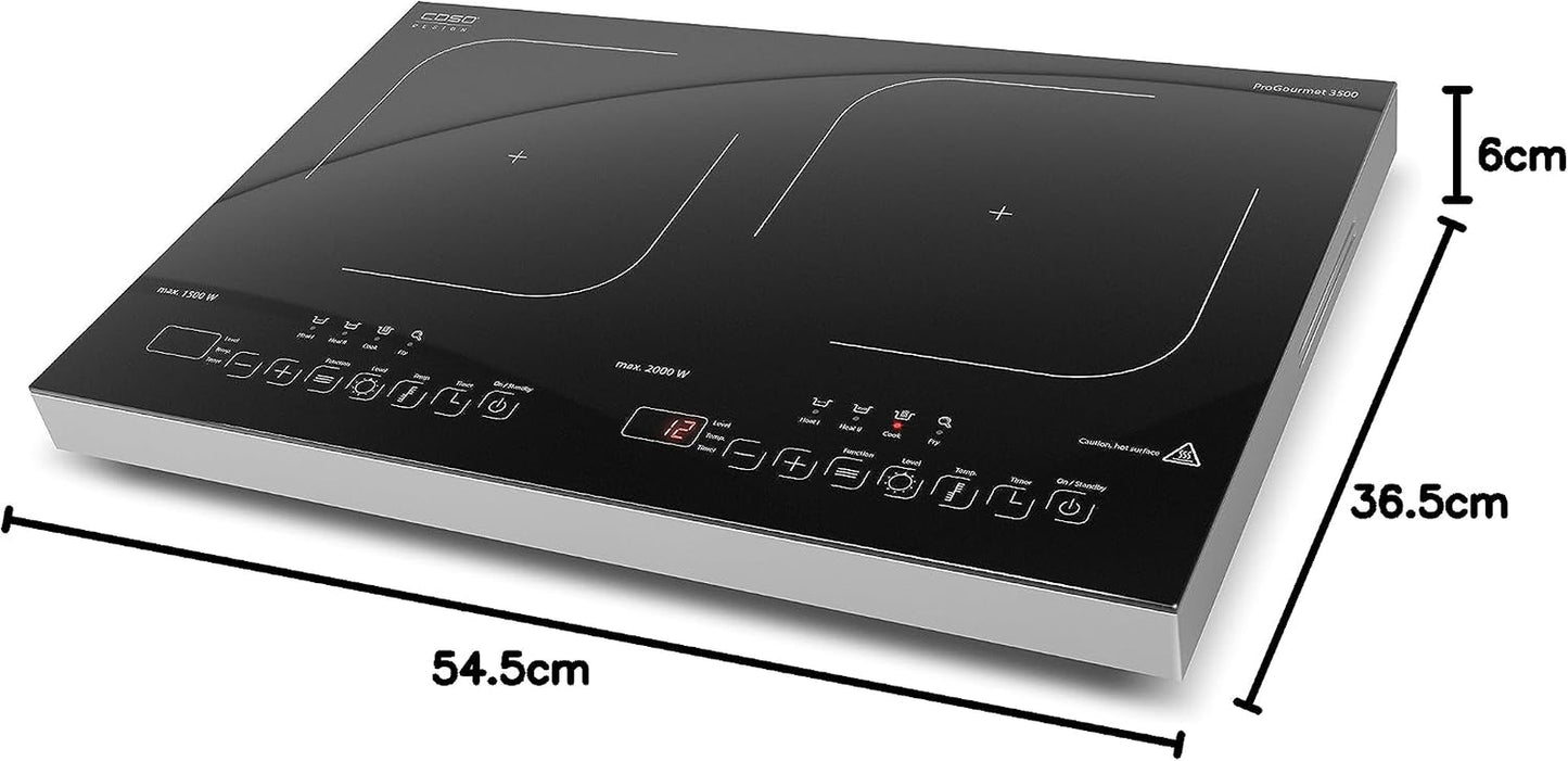 Progourmet 3500 Plaque De Cuisson À Induction Double Mobile, 3500 W Powersharing, 60-240 °C, 4 Fonctions, Minuterie 180 Min, Casseroles Jusqu'À 24 Cm, Vitrocéramique