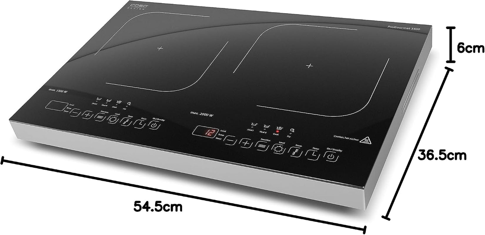 Progourmet 3500 Plaque De Cuisson À Induction Double Mobile, 3500 W Powersharing, 60-240 °C, 4 Fonctions, Minuterie 180 Min, Casseroles Jusqu'À 24 Cm, Vitrocéramique