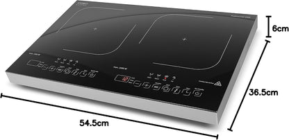 Progourmet 3500 Plaque De Cuisson À Induction Double Mobile, 3500 W Powersharing, 60-240 °C, 4 Fonctions, Minuterie 180 Min, Casseroles Jusqu'À 24 Cm, Vitrocéramique