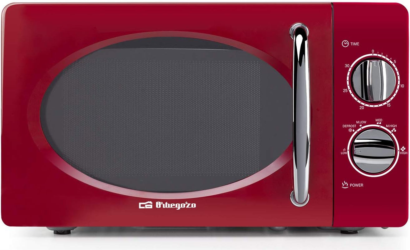 MI2020 Four À Micro-Ondes, 20 L De Capacité, 6 Niveaux De Fonctionnement, Minuterie Jusqu’À 30 Min, Modèle Vintage, 700 W, Acier, Rouge